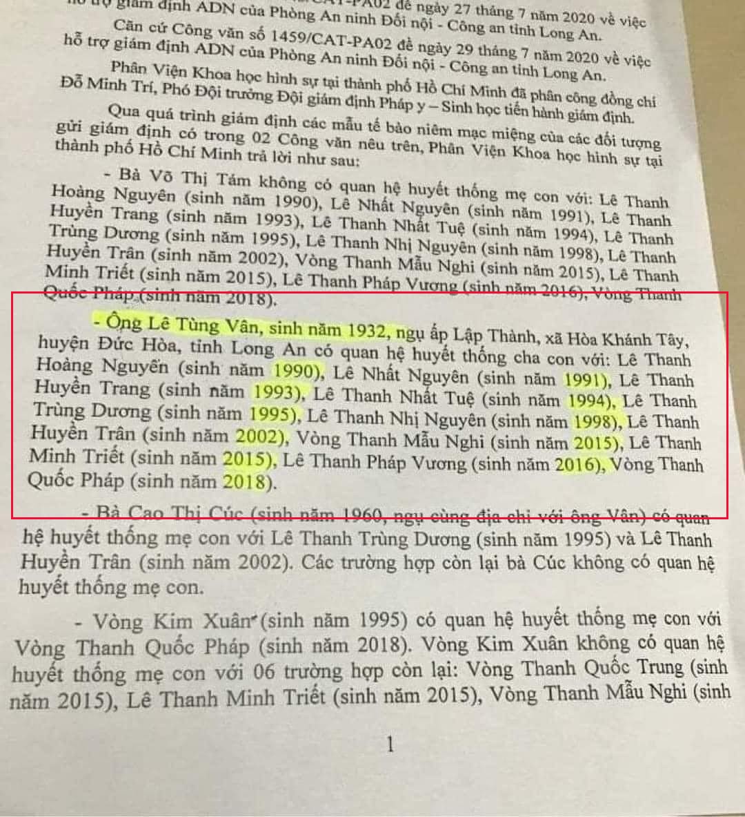 Xôn xao giấy kết quả giám định ADN của Lê Tùng Vân và những người sống trong Tịnh thất Bồng Lai: Là cha ruột của 11 người, đáng chú ý người nhỏ nhất chỉ sinh năm 2018? - Ảnh 2