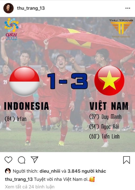 Vợ chồng Thu Trang - Tiến Luật, Kiều Minh Tuấn cùng sao Vbiz hãnh diện khi đội tuyển Việt Nam thắng Indo ở vòng loại World Cup - Ảnh 4