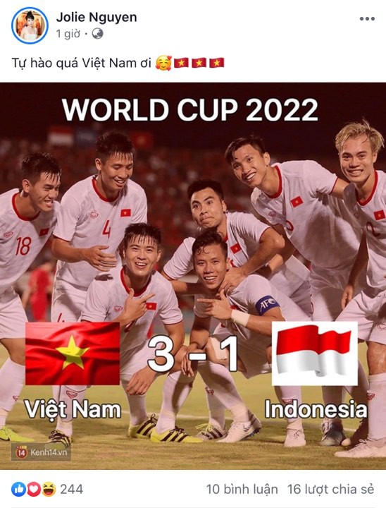 Vợ chồng Thu Trang - Tiến Luật, Kiều Minh Tuấn cùng sao Vbiz hãnh diện khi đội tuyển Việt Nam thắng Indo ở vòng loại World Cup - Ảnh 5