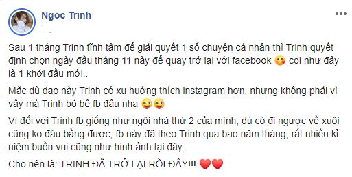 Ngọc Trinh tiết lộ lý do trở lại facebook sau một tháng “đóng cửa” - Ảnh 2