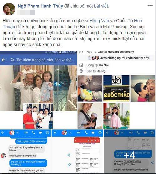 Sau Đàm Vĩnh Hưng, tới Hồng Vân, Quốc Thuận bị kẻ xấu giả mạo facebook để kêu gọi giúp đỡ Mai Phương, Lê Bình - Ảnh 4