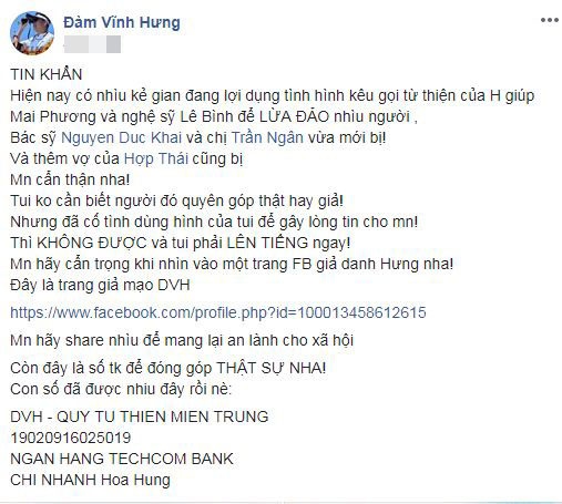 Sau Đàm Vĩnh Hưng, tới Hồng Vân, Quốc Thuận bị kẻ xấu giả mạo facebook để kêu gọi giúp đỡ Mai Phương, Lê Bình - Ảnh 10