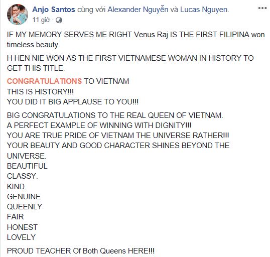 Từng tố Ngân Anh mua giải, HLV Philippines nhận xét bất ngờ khi H’Hen Niê đạt giải Hoa hậu đẹp nhất thế giới 2018 - Ảnh 2
