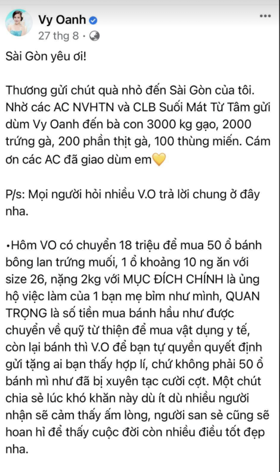 Độc quyền: Vy Oanh lên tiếng khi liên tiếp bị vu khống, làm rõ chuyện quyên góp 50 chiếc bánh giữa danh sách ủng hộ tiền tỷ - Ảnh 3