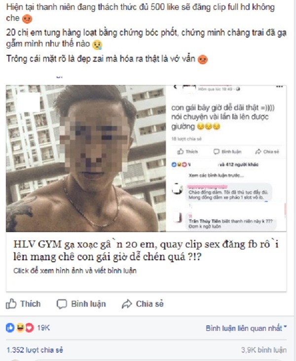 Xôn xao chuyện HLV gym quay clip nóng đăng facebook, gạ tình 20 cô gái