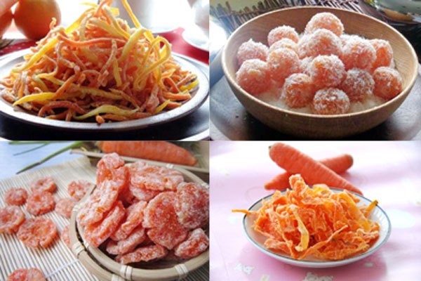 Có nhiều loại mứt cà rốt với màu sắc, hình dáng và hương vị khác nhau