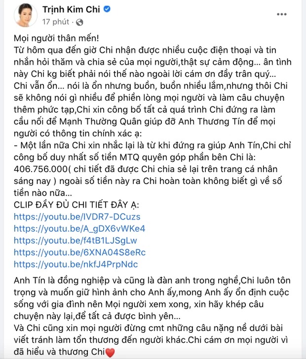 Bị Thương Tín tố ngược nhập nhằng tiền từ thiện, Trịnh Kim Chi lên tiếng: 'Vẫn ổn, nhưng buồn, buồn nhiều lắm' - Ảnh 2
