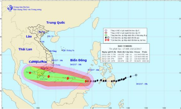 Đêm nay, bão Tembin giật cấp 15 đi vào biển Đông - Ảnh 1