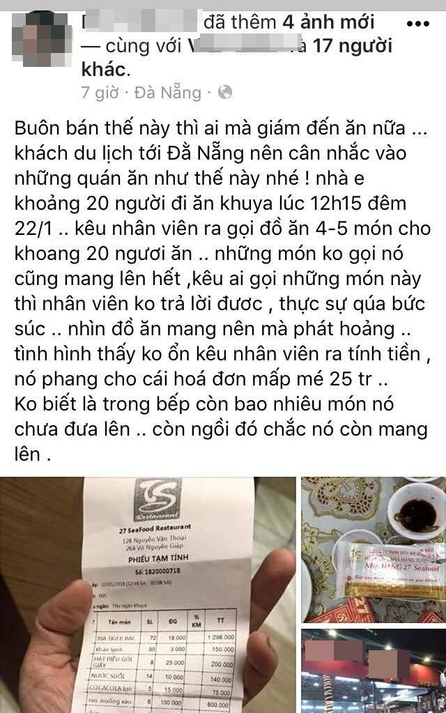 Êkip Quang Lê bức xúc vì bị 'chặt chém' bữa ăn khuya giá gần 25 triệu đồng ở Đà Nẵng - Ảnh 1