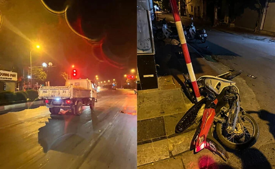 Ô tô tải đi ngược chiều tông xe máy ở Hà Nội: Người vợ đang mang bầu tử vong  - Ảnh 1