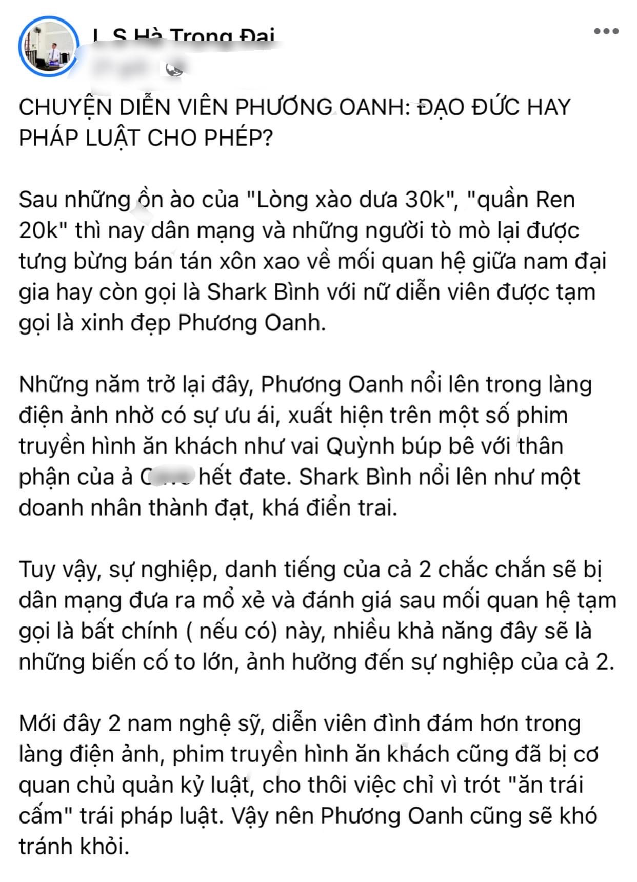 Từng khuyên Phương Oanh đừng làm 'người thứ 3', nay luật sư của bà Lan Hương bất ngờ đăng đàn xin lỗi 'vợ mới' Shark Bình, nội dung gây chú ý - Ảnh 3