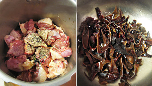 Ướp thịt gà và sơ chế nấm hương, mộc nhĩ