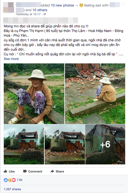 Bức ảnh khiến nhiều người xót xa: Cụ bà neo đơn ngồi thất thần trước căn nhà bị đổ sập ở Phú Yên sau cơn bão số 12 - Ảnh 1