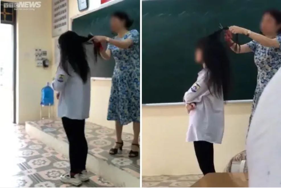 Cảnh cáo việc nhuộm tóc, cô giáo cắt tóc nữ sinh ngay tại lớp - Ảnh 1