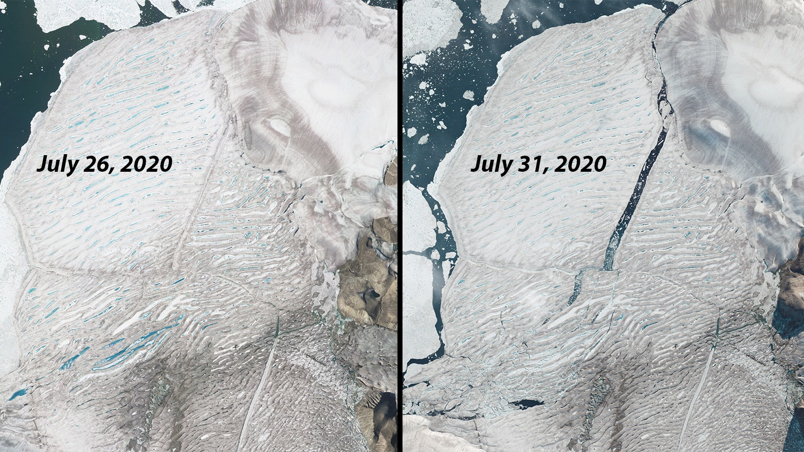 Hình ảnh vệ tinh cho thấy những ngày cuối cùng của thềm băng duy nhất còn sót lại ở Canada trước khi biến mất - Ảnh 2