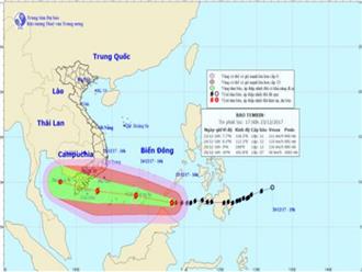 Đêm nay, bão Tembin giật cấp 15 đi vào biển Đông