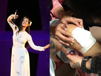 'Trốn viện' đi diễn, Hồng Nhung bị thương phải băng bó tại hậu trường và hát trong nước mắt
