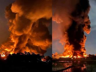 Cháy lớn tại nhà xưởng bao bì ở Vĩnh Phúc: Lửa đỏ rực bao trùm khu dân cư, hàng trăm người sơ tán tài sản