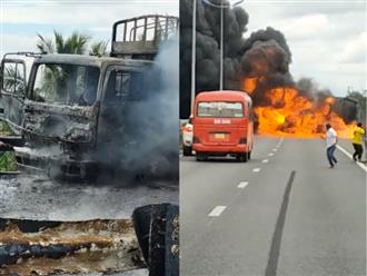 Cháy xe chở dầu trên cao tốc TP.HCM - Trung Lương: Lửa lan dài khoảng 100m, người dân tháo chạy thoát thân