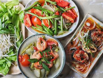 Mâm cơm nhà chất lượng gồm Cá thu xốt cà và canh chua tôm!