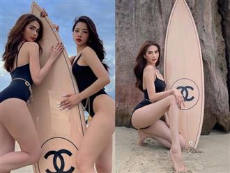 Chi Pu và Ngọc Trinh diện bikini đọ sắc trên bãi biển, thi nhau khoe dáng với ván trượt 250 triệu