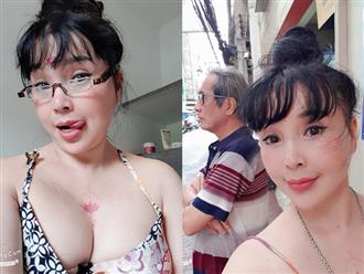 Nghệ sĩ Lan Hương diện áo dây khoe vòng 1 gợi cảm bên chồng