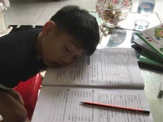 Xót xa hình ảnh con trai Hồ Ngọc Hà - Cường Đô la ngủ gục trên bàn học