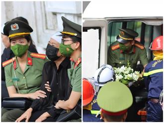 Thi hài 3 liệt sĩ cảnh sát PCCC lần lượt đưa đến Nhà tang lễ Quốc gia, người thân, đồng đội dõi theo không khỏi kìm nén những giọt nước mắt đau lòng 
