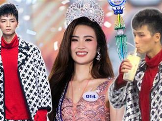 Vừa xin lỗi sau ồn ào với Hoa hậu Ý Nhi, kình ngư Kim Sơn gây chú ý khi uống trà sữa ngay lúc catwalk trong show thời trang?