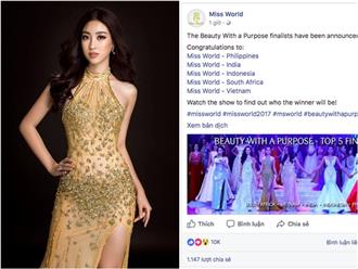 Thêm tin vui từ Miss World 2017: Đại diện Việt Nam - Đỗ Mỹ Linh xuất sắc lọt Top 5 Hoa hậu Nhân ái