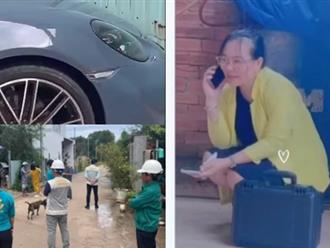 Vợ đại gia của Quý Bình lái siêu xe đâm vào cửa công trình, chồng trẻ có phản ứng gây 'sốc'
