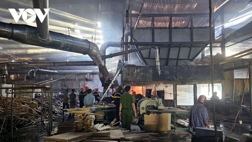 Cháy lớn tại công ty gỗ ở Bình Định, ước thiệt hại hàng chục tỷ đồng - Ảnh 1