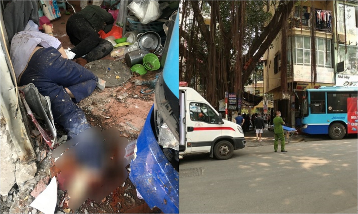 Hiện trường vụ xe buýt tông vào quán ăn khiến 2 người bị thương nặng ở Hà Nội - Ảnh 3