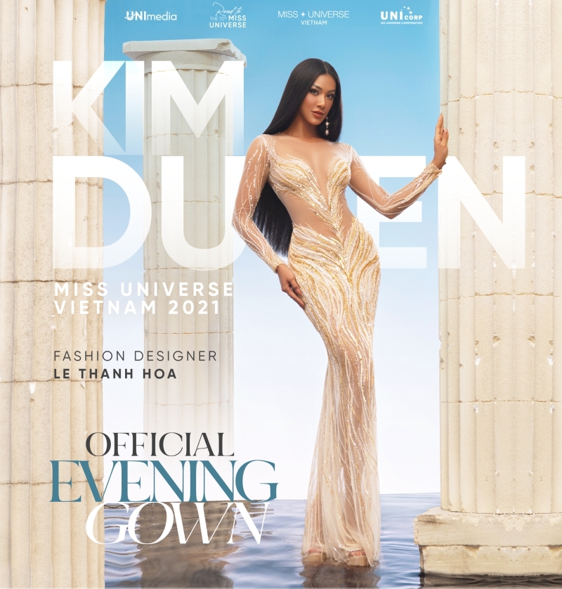 Kim Duyên đẹp tựa ‘nữ thần Hy Lạp’ trong thiết kế dạ hội lấy cảm hứng từ sóng nước phản chiếu tại Miss universe 2021 - Ảnh 1