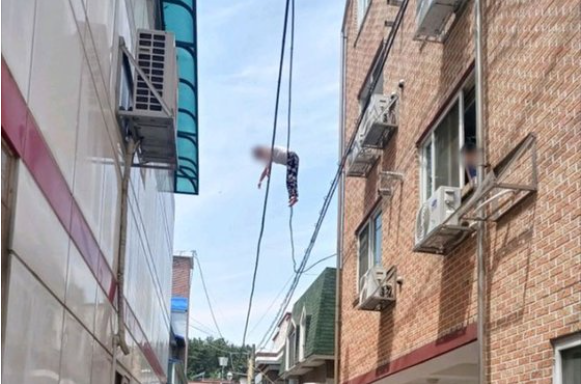 Phát hiện người phụ nữ treo lơ lửng trên đường dây điện từ độ cao 6m so với mặt đất - Ảnh 1