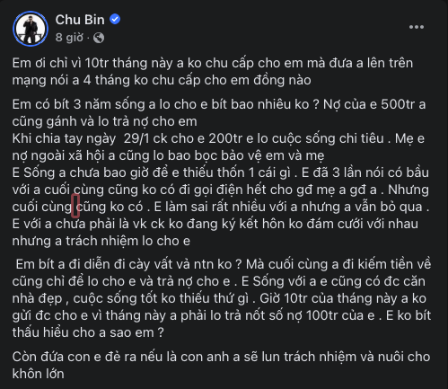 Ca sĩ Chu Bin chính thức lên tiếng vụ bị bạn gái tố làm cho có bầu rồi bỏ đi ngoại tình: 'Nếu là con của tôi, tôi sẽ luôn trách nhiệm' - Ảnh 3